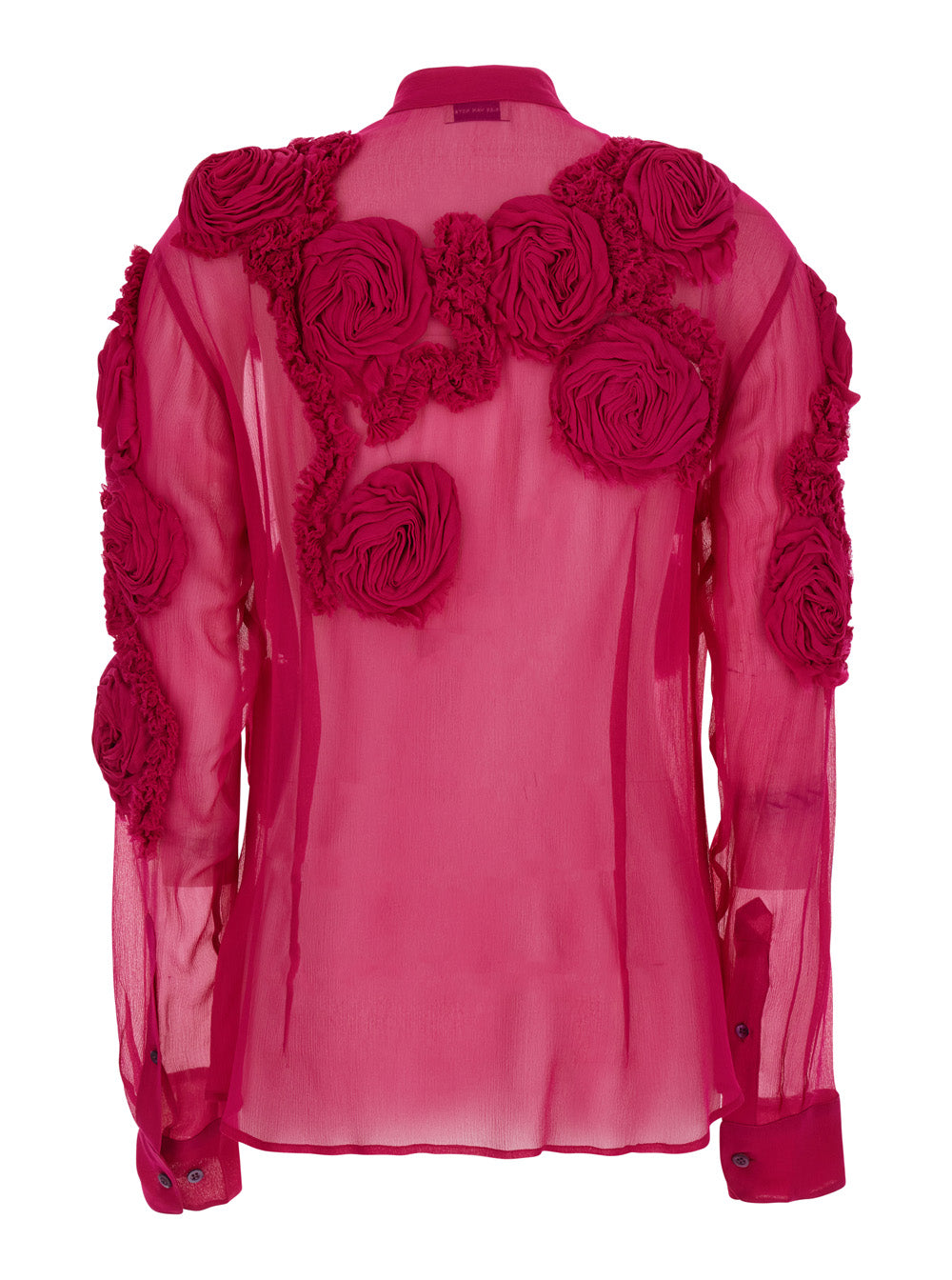 DRIES VAN NOTEN Dries Van Noten Women Fuchsia Shirt With Mandarin Collar And 3D Floral Embroidery All-Over In Silk For Women