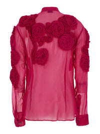 DRIES VAN NOTEN Dries Van Noten Women Fuchsia Shirt With Mandarin Collar And 3D Floral Embroidery All-Over In Silk For Women