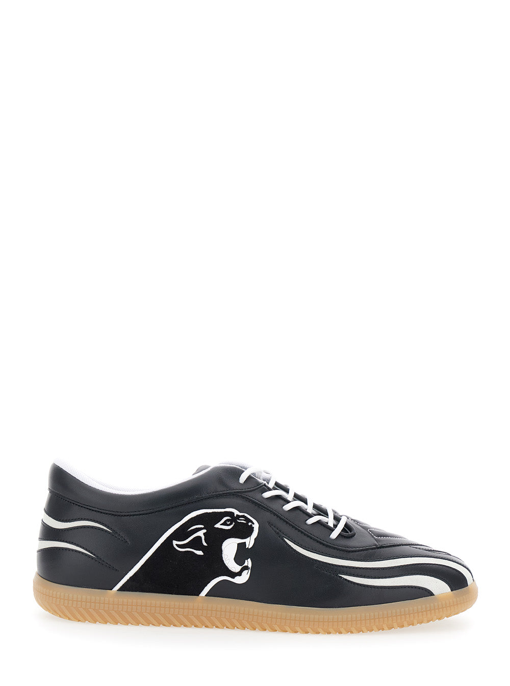 Valentino Garavani Men Black Low Top Sneakers With Panther Patch Detail On The Side And Flame Motif In Leather For Men