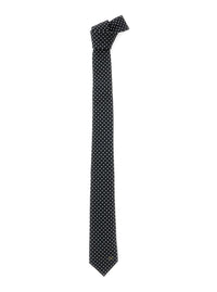 Valentino Garavani Men Black Tie With Vlogo Plaque On The Front And All-Over Polka Dot Pattern In Silk For Men