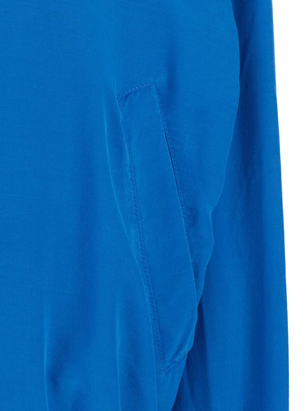 Versace Women Blue Bomber Jacket With Ribbed Collar And Logo On The Back In Silk For Men