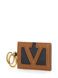 Valentino Garavani Men Brown Keychain With Ring Closure And Rectangular Design With Vlogo On The Front In Leather For Men