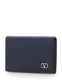 Valentino Garavani Men Black Card Holder With Vlogo Plaque On The Front In Grained Leather For Men