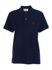 Ami Paris Men Polo With Classic Collar And Adc Embroidery On The Front In Blue Cotton For Women