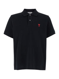 Ami Paris Men Polo Shirt With Embroidered Adc Logo On The Front In Black Cotton For Men