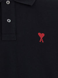 Ami Paris Men Polo Shirt With Embroidered Adc Logo On The Front In Black Cotton For Men