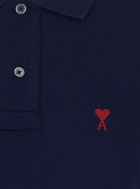 Ami Paris Men Polo With Classic Collar And Adc Embroidery On The Front In Blue Cotton For Women
