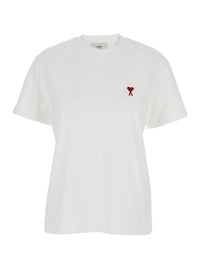 Ami Paris Men T-Shirt With Ami De Coeur Embroidery On The Front In White Cotton For Men