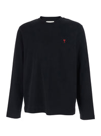 Ami Paris Men Long Sleeve T-Shirt With Ami De Coeur Logo On The Front In Black Cotton For Men