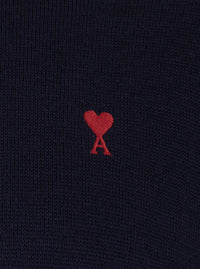 Ami Paris Men Crewneck Sweater With Adc Embroidery On The Front In Wool Blend Blue Men