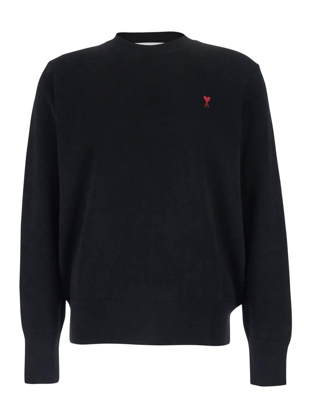 Ami Paris Men Crewneck Sweater With Adc Embroidery On The Front In Wool Blend Black Men