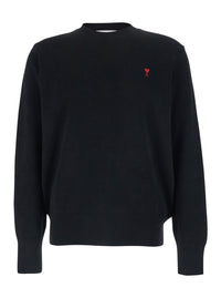 Ami Paris Men Crewneck Sweater With Adc Embroidery On The Front In Wool Blend Black Men