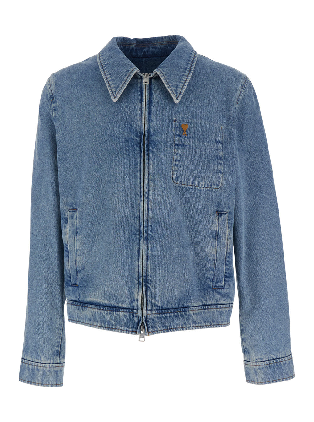 Ami Paris Men Jacket With Adc Embroidery On The Front And Logo Patch On The Back In Light Blue Denim For Men