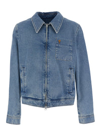 Ami Paris Men Jacket With Adc Embroidery On The Front And Logo Patch On The Back In Light Blue Denim For Men
