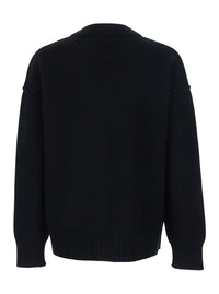 Ami Paris Men Cardigan With V-Neck And Adc Embroidery On Front In Black Wool For Men