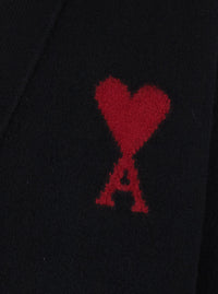 Ami Paris Men Cardigan With V-Neck And Adc Embroidery On Front In Black Wool For Men