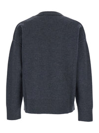Ami Paris Men Crewneck Sweater With Dropped Shoulders And Adc Embroidery On The Front In Gray Wool For Men