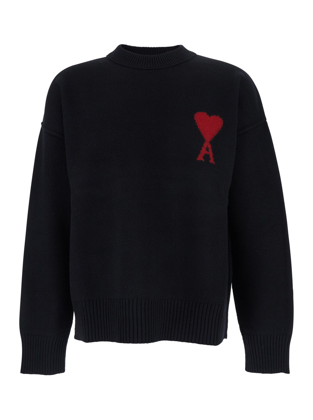 Ami Paris Men Crewneck Sweater With Adc Embroidery On The Front In Black Wool For Men