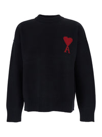 Ami Paris Men Crewneck Sweater With Adc Embroidery On The Front In Black Wool For Men