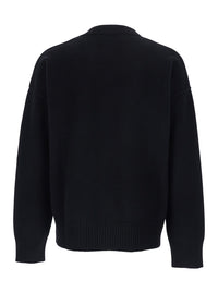 Ami Paris Men Crewneck Sweater With Adc Embroidery On The Front In Black Wool For Men