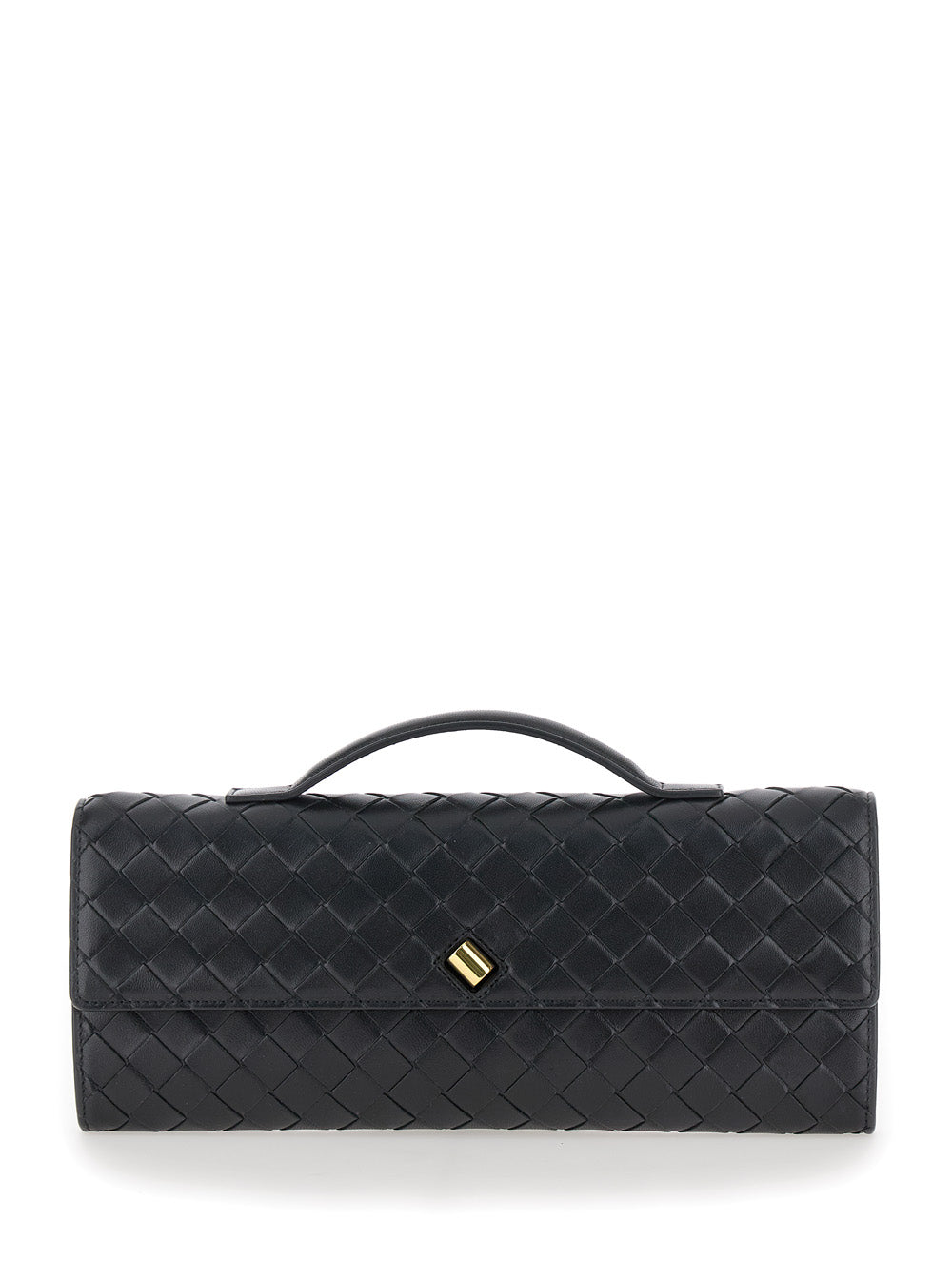 Bottega Veneta Women Clutch 'Andiamo' With Handle And Intreccio Motif In Black Leather For Women