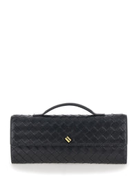 Bottega Veneta Women Clutch 'Andiamo' With Handle And Intreccio Motif In Black Leather For Women
