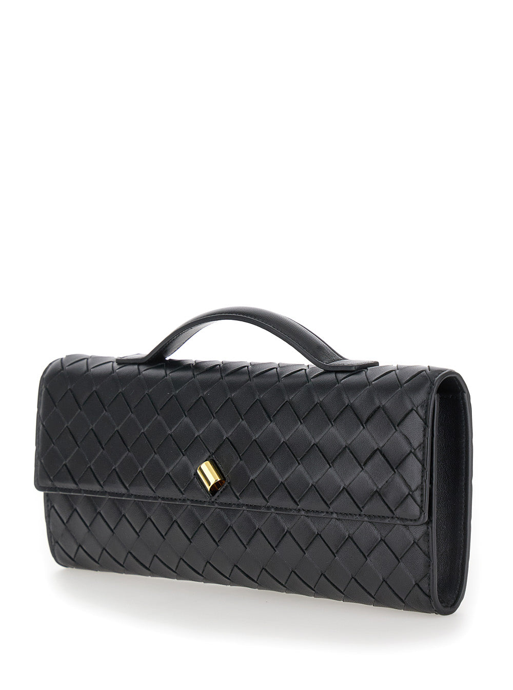 Bottega Veneta Women Clutch 'Andiamo' With Handle And Intreccio Motif In Black Leather For Women