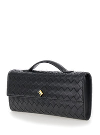Bottega Veneta Women Clutch 'Andiamo' With Handle And Intreccio Motif In Black Leather For Women
