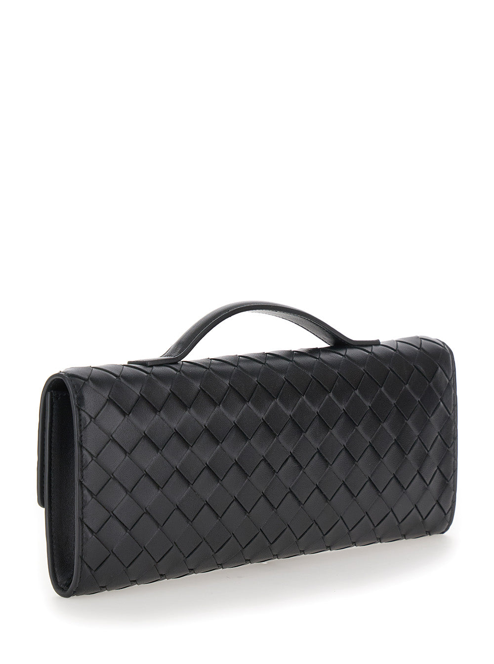 Bottega Veneta Women Clutch 'Andiamo' With Handle And Intreccio Motif In Black Leather For Women