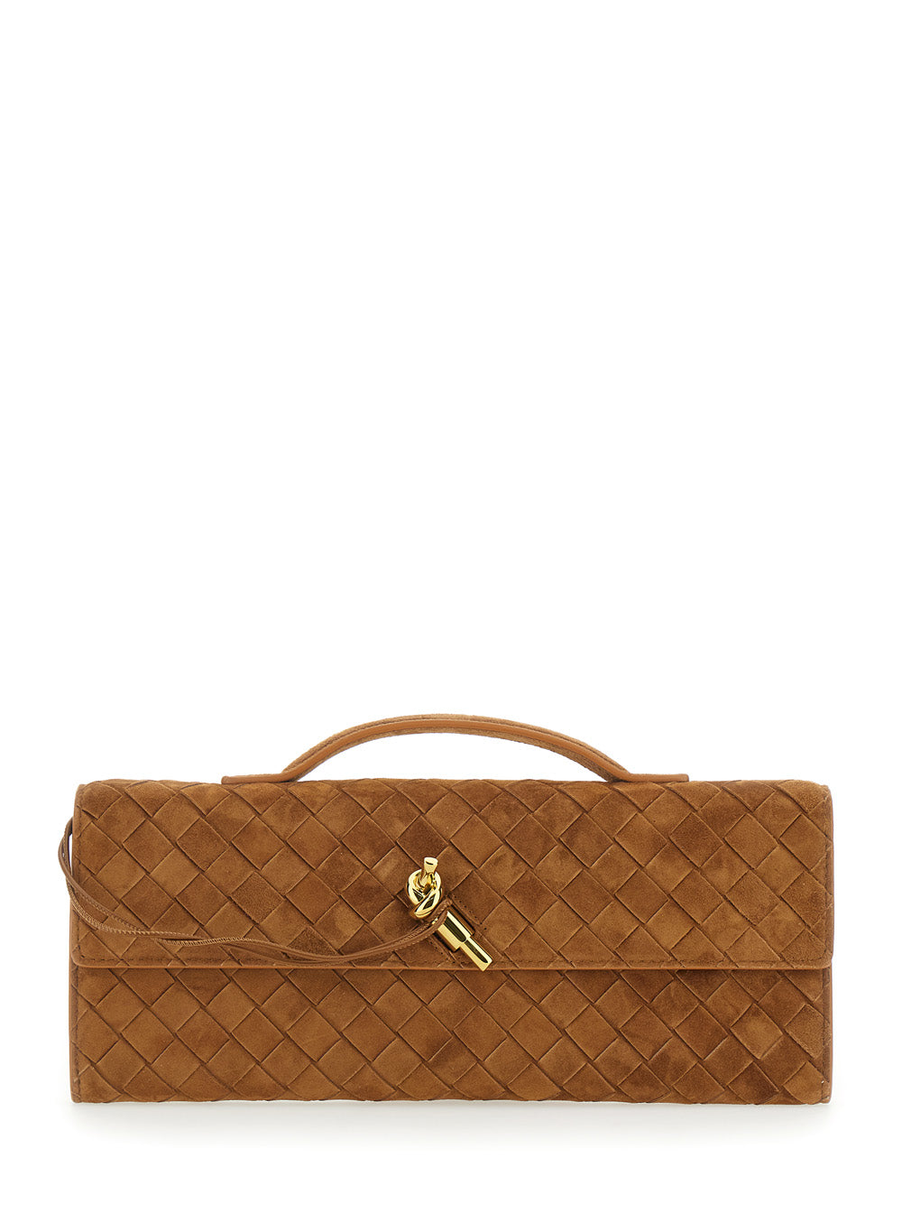 Bottega Veneta Women Clutch 'Andiamo' With Handle And Intreccio Motif In Suede Beige Woman