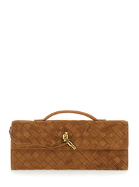 Bottega Veneta Women Clutch 'Andiamo' With Handle And Intreccio Motif In Suede Beige Woman