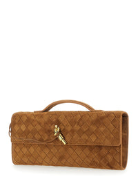 Bottega Veneta Women Clutch 'Andiamo' With Handle And Intreccio Motif In Suede Beige Woman