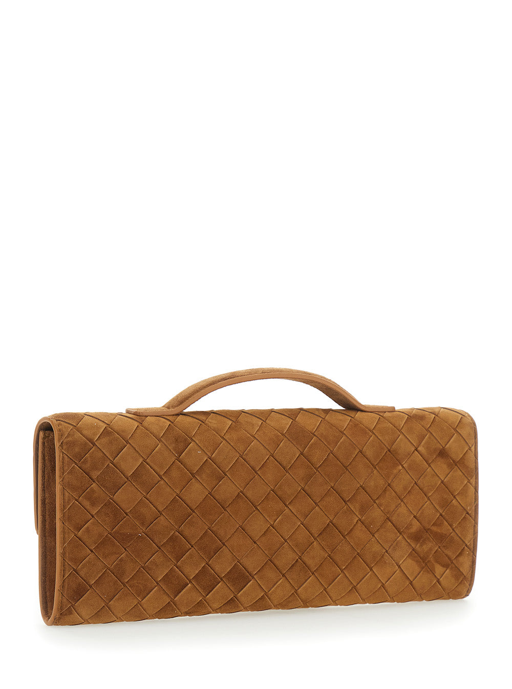 Bottega Veneta Women Clutch 'Andiamo' With Handle And Intreccio Motif In Suede Beige Woman