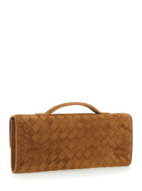 Bottega Veneta Women Clutch 'Andiamo' With Handle And Intreccio Motif In Suede Beige Woman