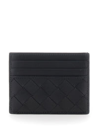 Bottega Veneta Men Card Holder With Intreccio Motif In Black Leather For Men