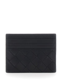 Bottega Veneta Men Card Holder With Intreccio Motif In Black Leather For Men