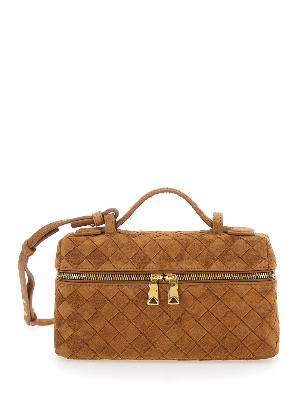 Bottega Veneta Women Crossbody Bag 'Bang Bang' With Removable Strap And Suede Intreccio Motif Brown Woman