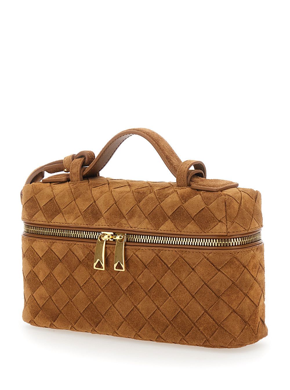 Bottega Veneta Women Crossbody Bag 'Bang Bang' With Removable Strap And Suede Intreccio Motif Brown Woman