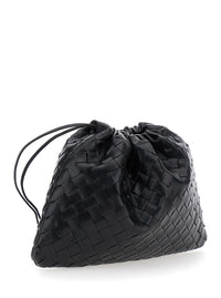 Bottega Veneta Women Shoulder Bag With Drawstring Closure And Intreccio Motif All-Over In Black Leather For Women
