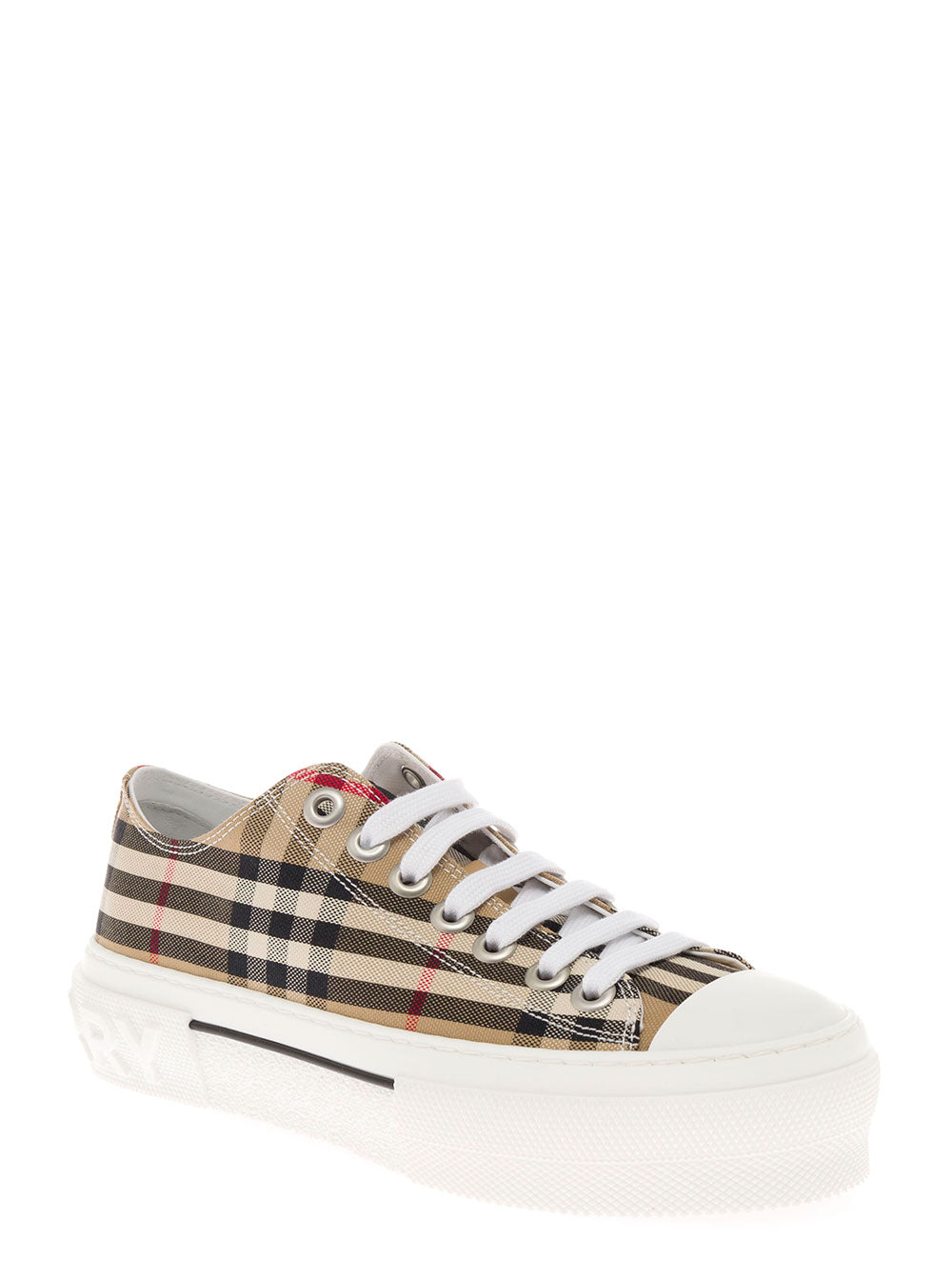Burberry Women Sneakers With Iconic Vintage Check Motif In Beige Cotton For Women