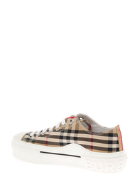 Burberry Women Sneakers With Iconic Vintage Check Motif In Beige Cotton For Women