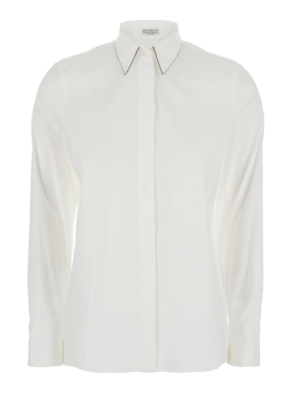 Brunello Cucinelli Women Shirt With Pointed Collar And Monile Detail White Women