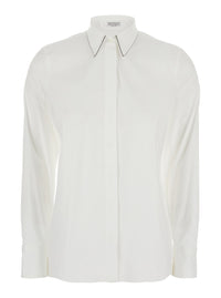 Brunello Cucinelli Women Shirt With Pointed Collar And Monile Detail White Women