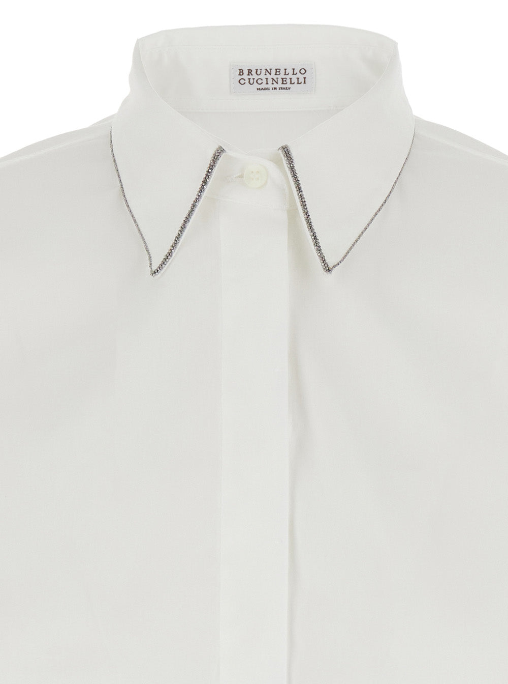 Brunello Cucinelli Women Shirt With Pointed Collar And Monile Detail White Women