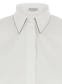 Brunello Cucinelli Women Shirt With Pointed Collar And Monile Detail White Women