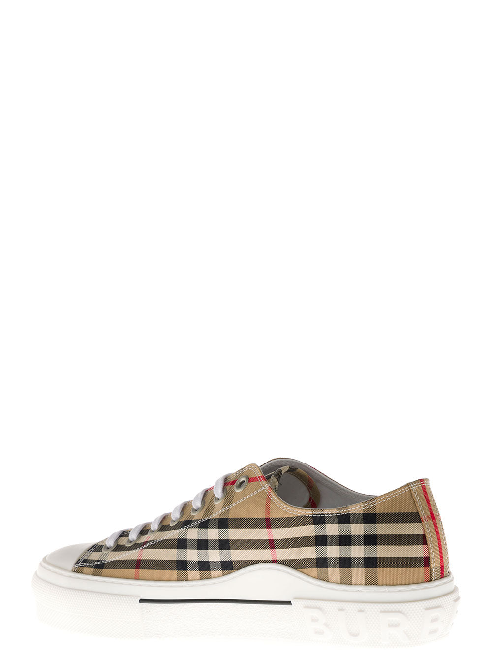 Burberry Men Sneakers With Vintage Check Print And Rubber Sole In Beige For Men