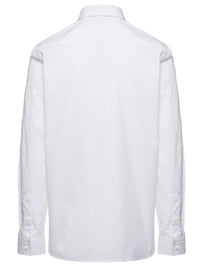 Burberry Men White Long Sleeve Shirt With Tone-On-Tone Embroidery In Stretch Cotton For Men