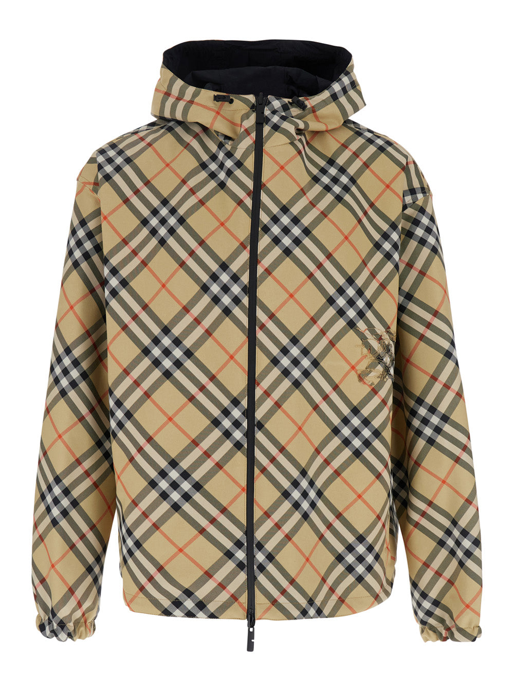 Burberry Men Reversible Jacket With Ekd Logo Embroidery And Check Motif Beige Men