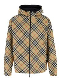 Burberry Men Reversible Jacket With Ekd Logo Embroidery And Check Motif Beige Men