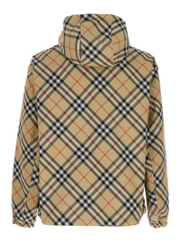 Burberry Men Reversible Jacket With Ekd Logo Embroidery And Check Motif Beige Men